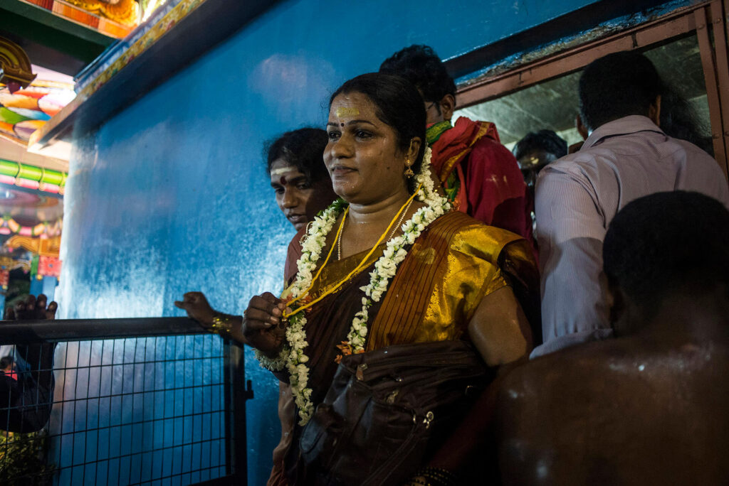 Rangeela, 36, with the sacred thread that symbolizes her ceremonial wedding to the temple deity, Aravan